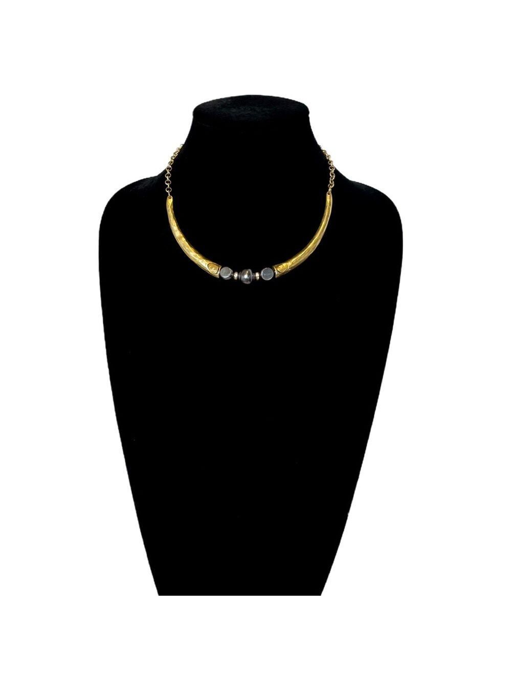 CHICO'S Black Pearl Gold Collar Necklace